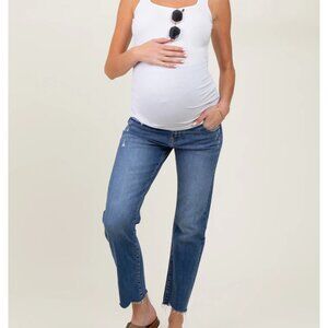 Pinkblush Blue Distressed Raw Hem Slim Straight Maternity Jeans - Size 29